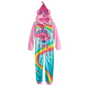 DreamWorks Trolls Poppy One-Piece Hooded Fleece Union Suit Footless Pajamas Size